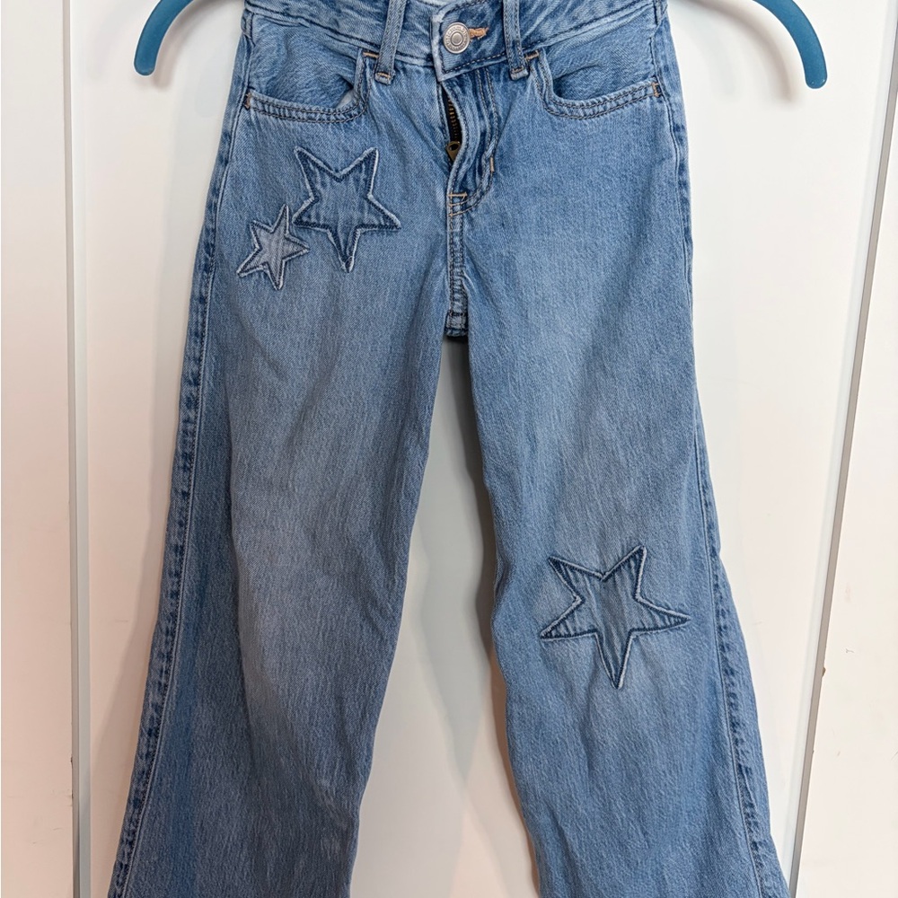 abercrombie kids Light Blue Star-Appliqué High Rise Wide Leg Jeans 5/6 long